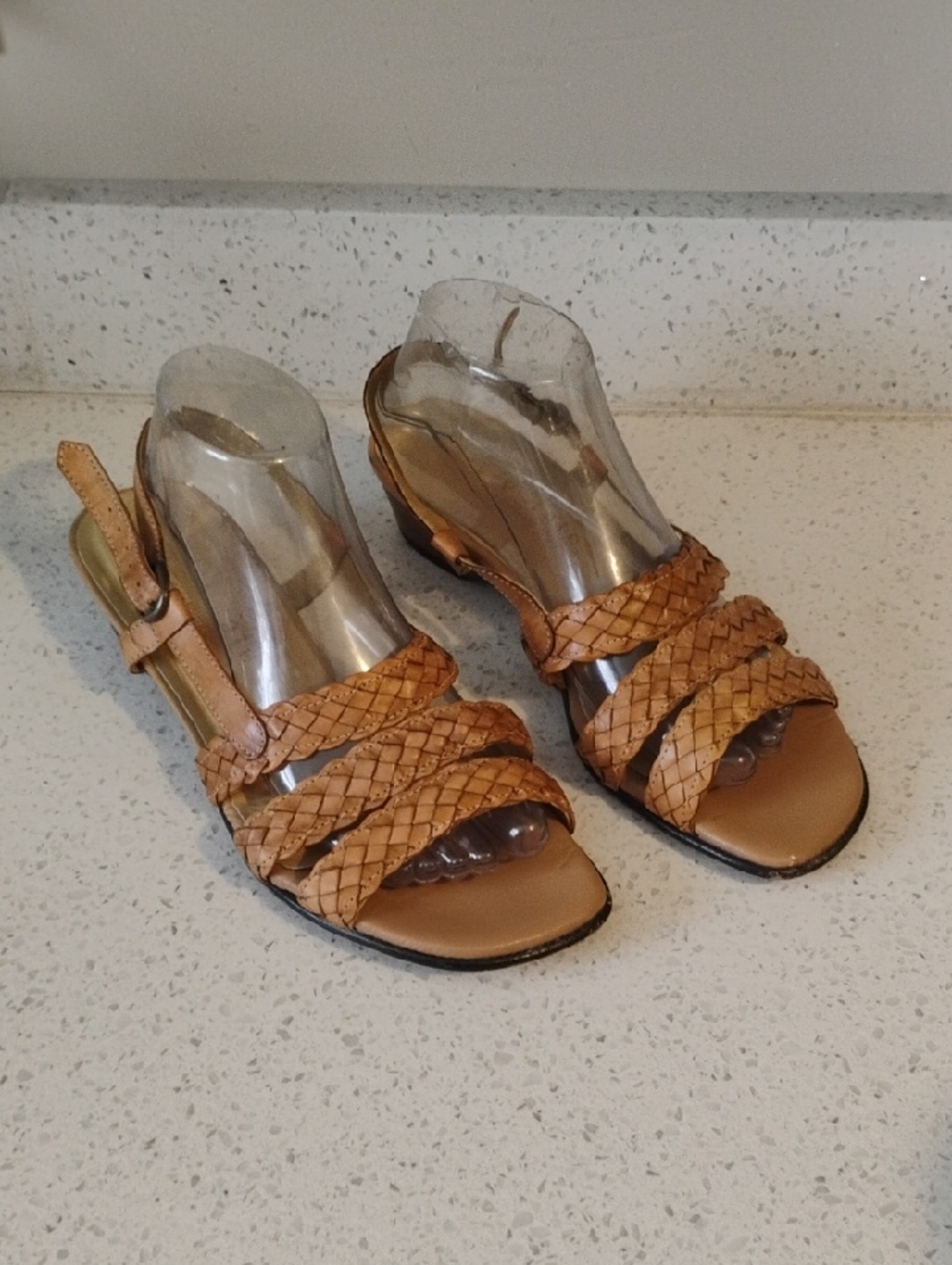 David Tate Braided Tan Leather Slingback Sandals
